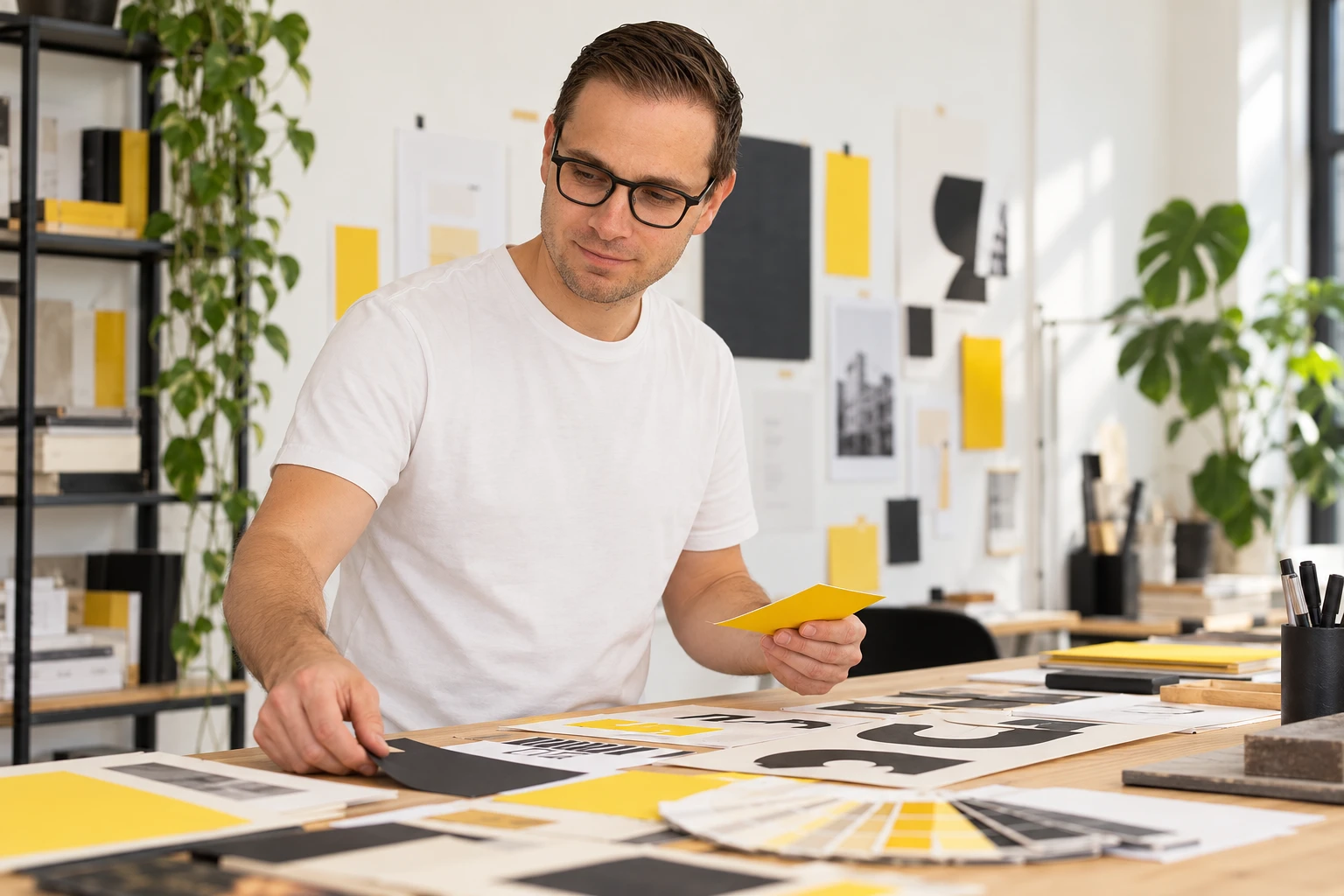 Wesley Eeckhout beoordeelt typografische prints en een kleurwaaier in zwart en geel.